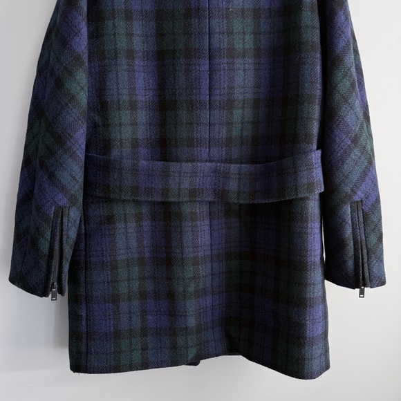 J. Crew 100% Wool Zippered Coat Black Watch Tartan 10 Plaid Academia Peacoat - Picture 10 of 16